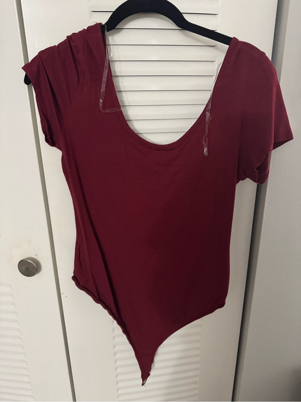 Women's Burgundy Short-Sleeve Scoop Neck Bodysuit